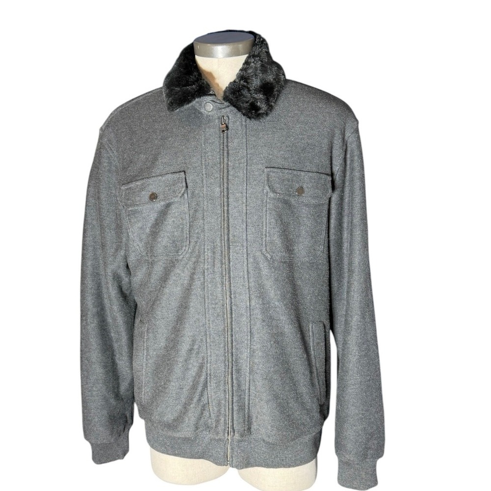 Armani Exchange Mens Gray Faux Fur Collar Fleece Lined Bomber Jacket XL